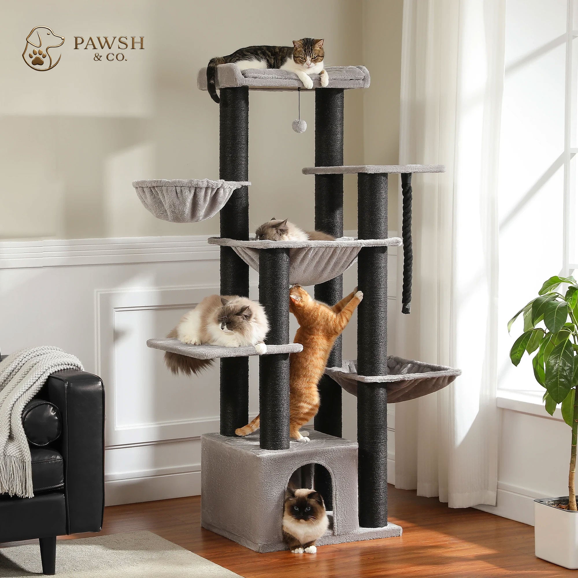 Large Cat Tree Tower with Hammock & Perches