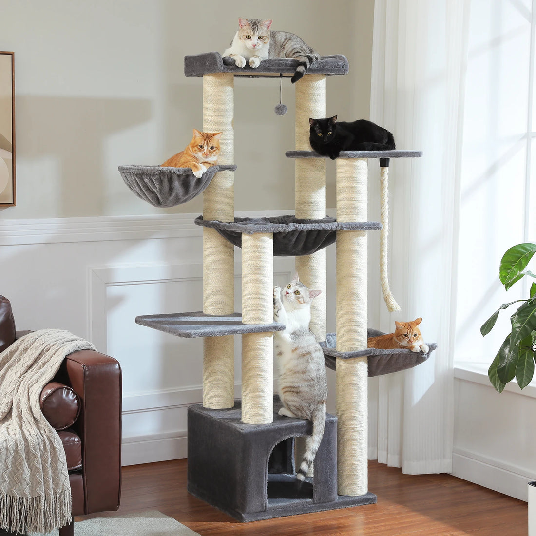 Large Cat Tree Tower with Hammock & Perches
